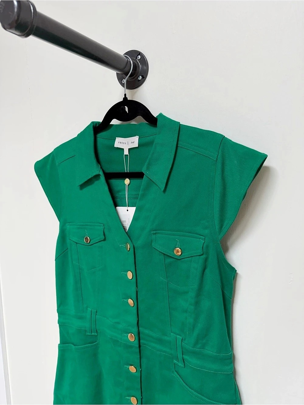 Entro Green Button Front Utility Mini Dress Size Large